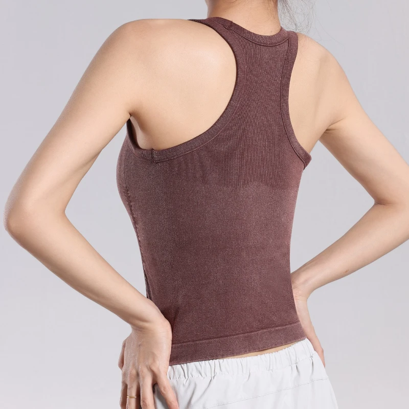 

Женский бесшовный цельный спортивный жилет для йоги с чашкой, дышащий быстросохнущий топ без рукавов с красивой спиной для бега и фитнеса