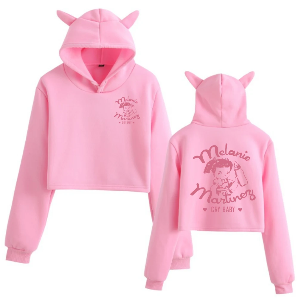 Melanie Martinez Cry Baby Moletom de manga comprida feminino fofo gato crop top hip hop com capuz