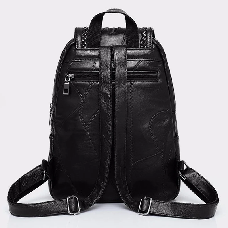 Women Genuine Leather Backpack School Bag Classic Black Waterproof Travel Shoulder Bag Multi-function Backpack Women