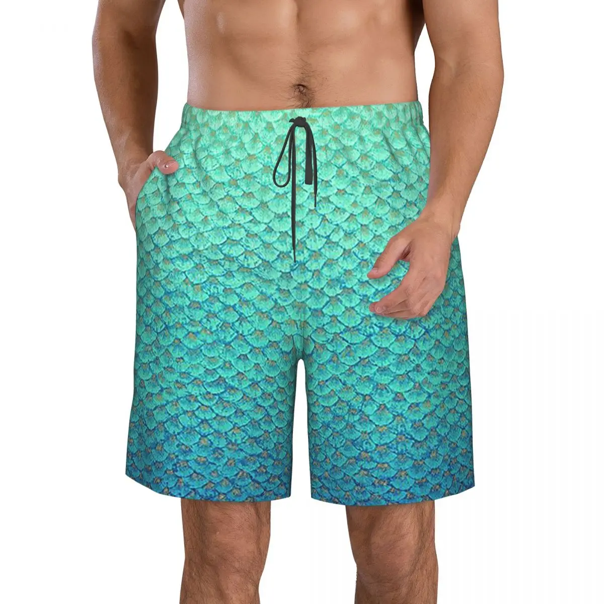 Mermaid Fish Scale Trunks Beach Board Shorts Casual Quick Dry Swimming Summer Men Pants