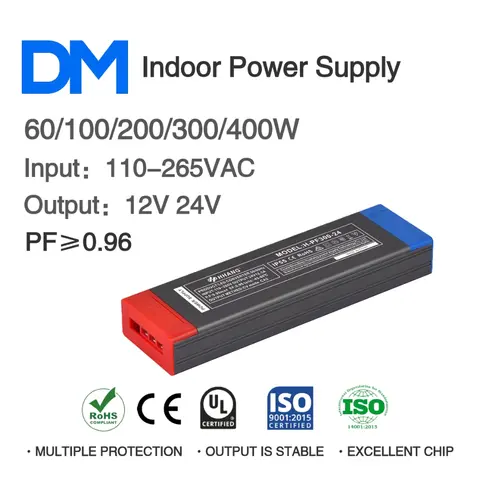 AC110-265V to DC 12V/24V 60W 100W 200W 300W 400W Indoor Switching Power Supply 100% Power Load LED Light Driver