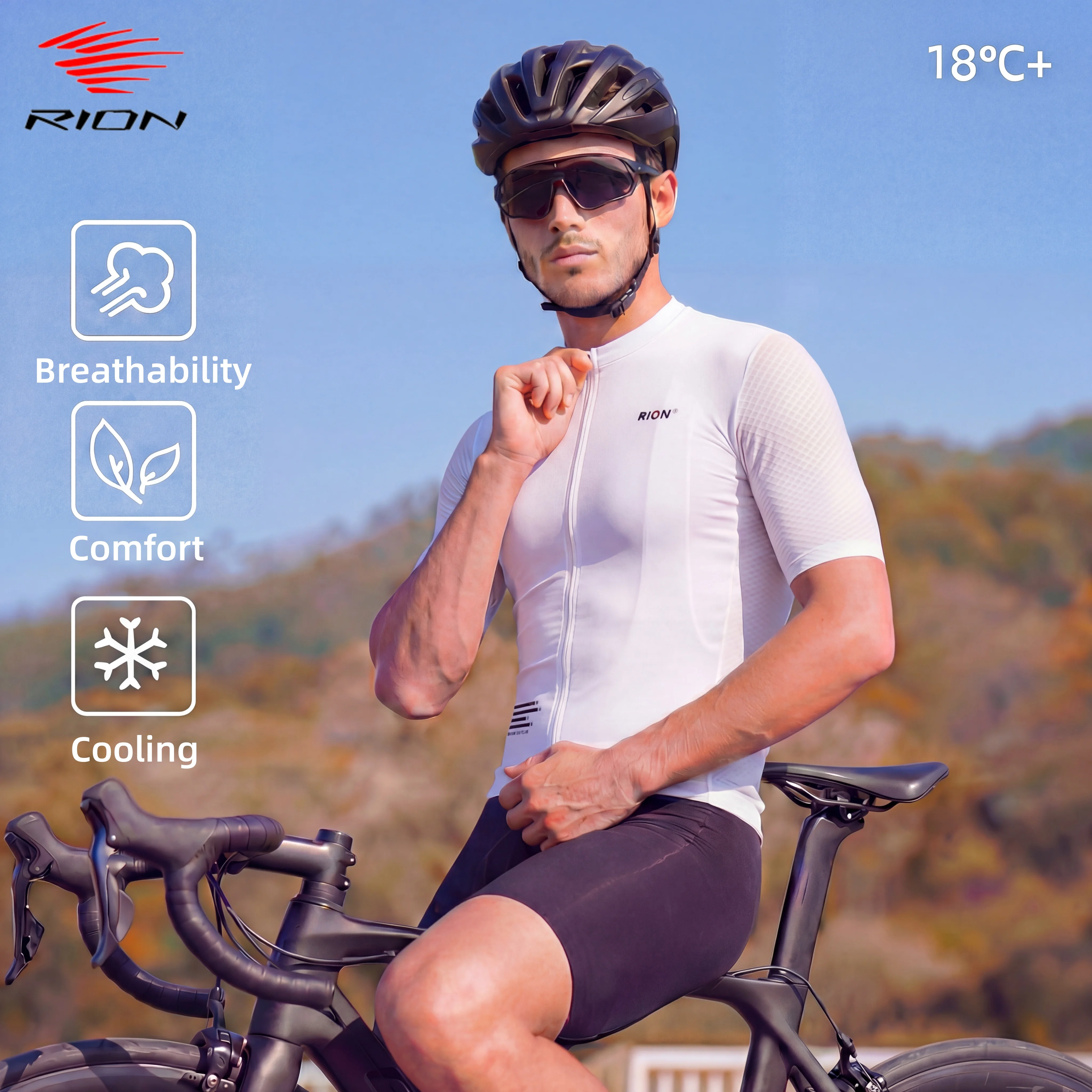 

RION Men's Cycling Jersey Breathable Quick-Dry Slim Fit Short Sleeve Seamless Race Bike Maillot for Outdoor Sports Clothing
