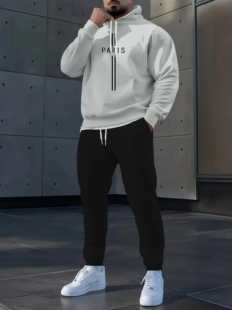 

The 2025 Spring and Autumn new men's hoodie set is a casual and fashionable streetwear collection with letter prints