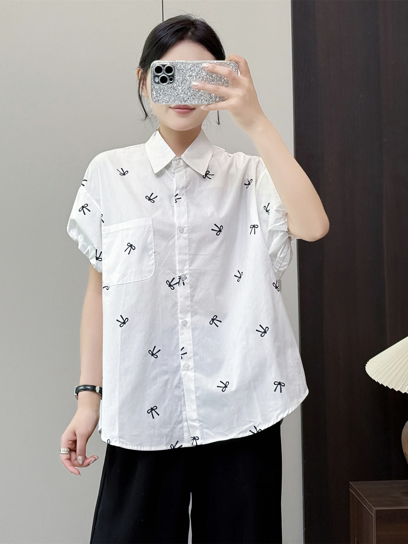 

Летняя хлопковая женская блузка ort Sve irt Knot Casual Loose Bubble Sve Top Sweet Sle Faion
