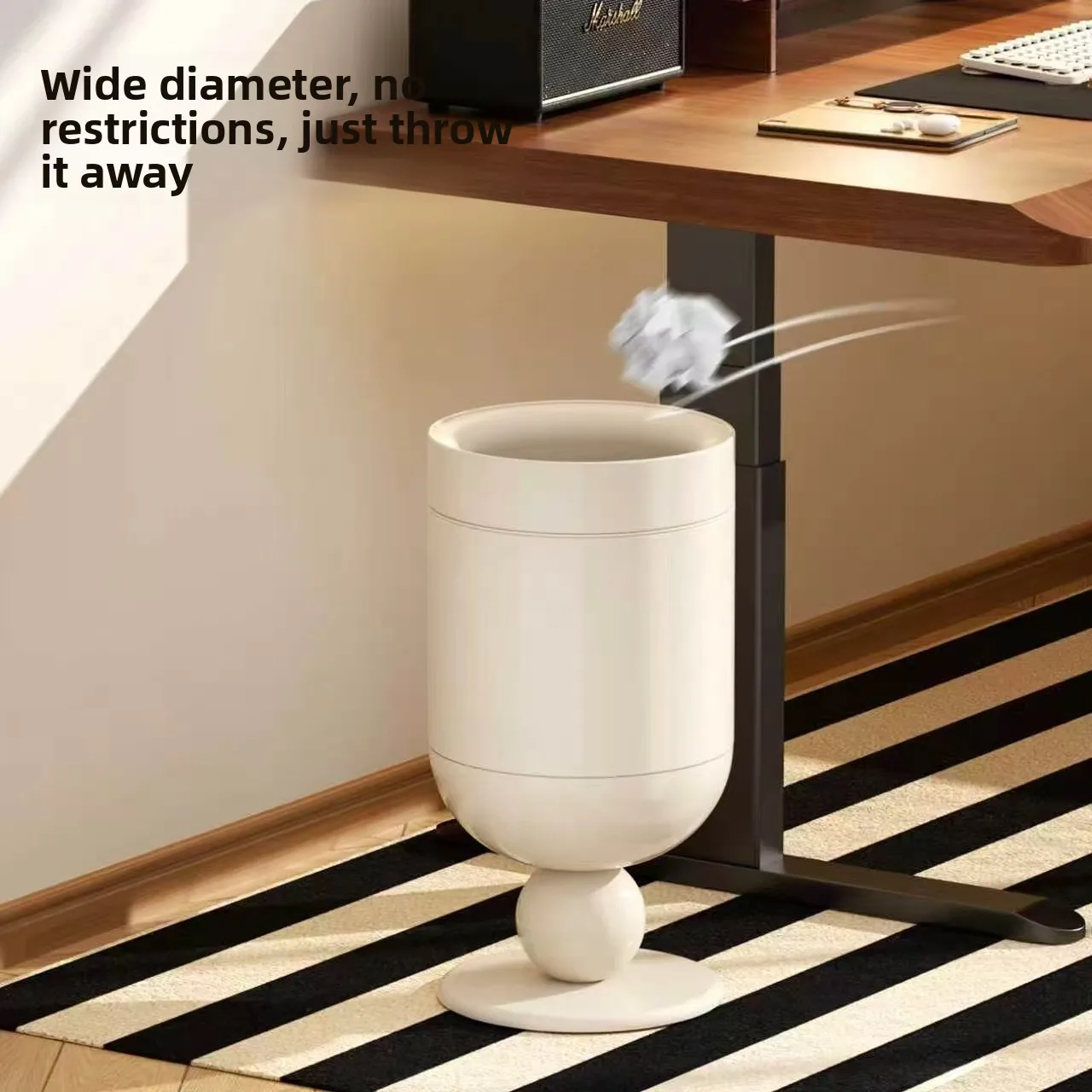 Stainless steel wine glass high-footed trash can, living room household high-value light luxury uncovered trash can,