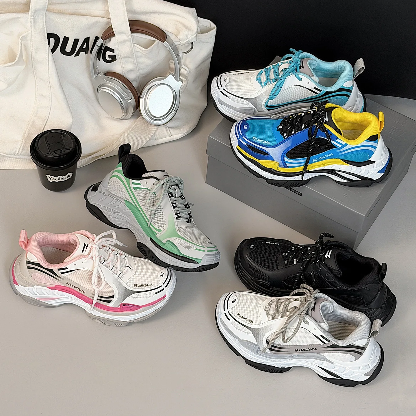 

Unisex Adult Color-matching Dad Shoes Men Women Retro Distressed Thick Soled Height Increasing Shoes Couples Casual Sports Shoes