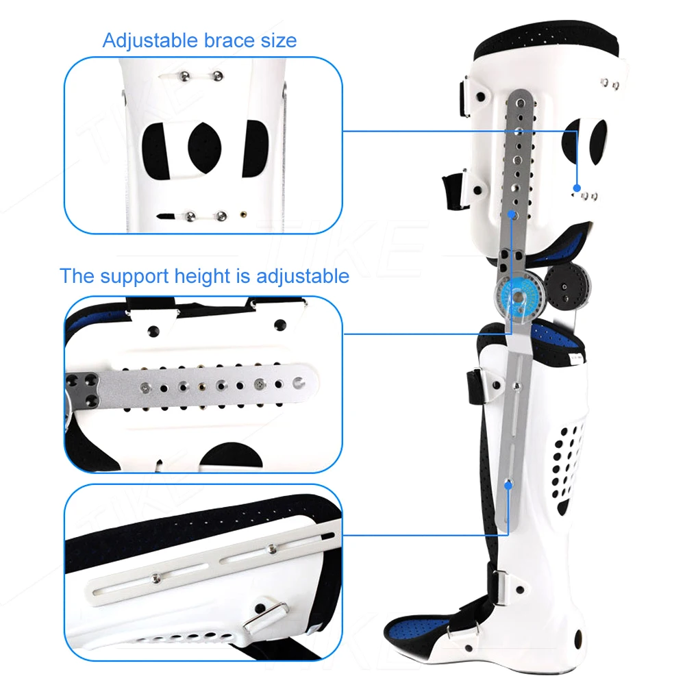 Tike Romヒンジ付き膝足サポートブレース装具関節スタビライザー、調整可能なポストトップ膝フル脚イモビライザープロテクタースプリント