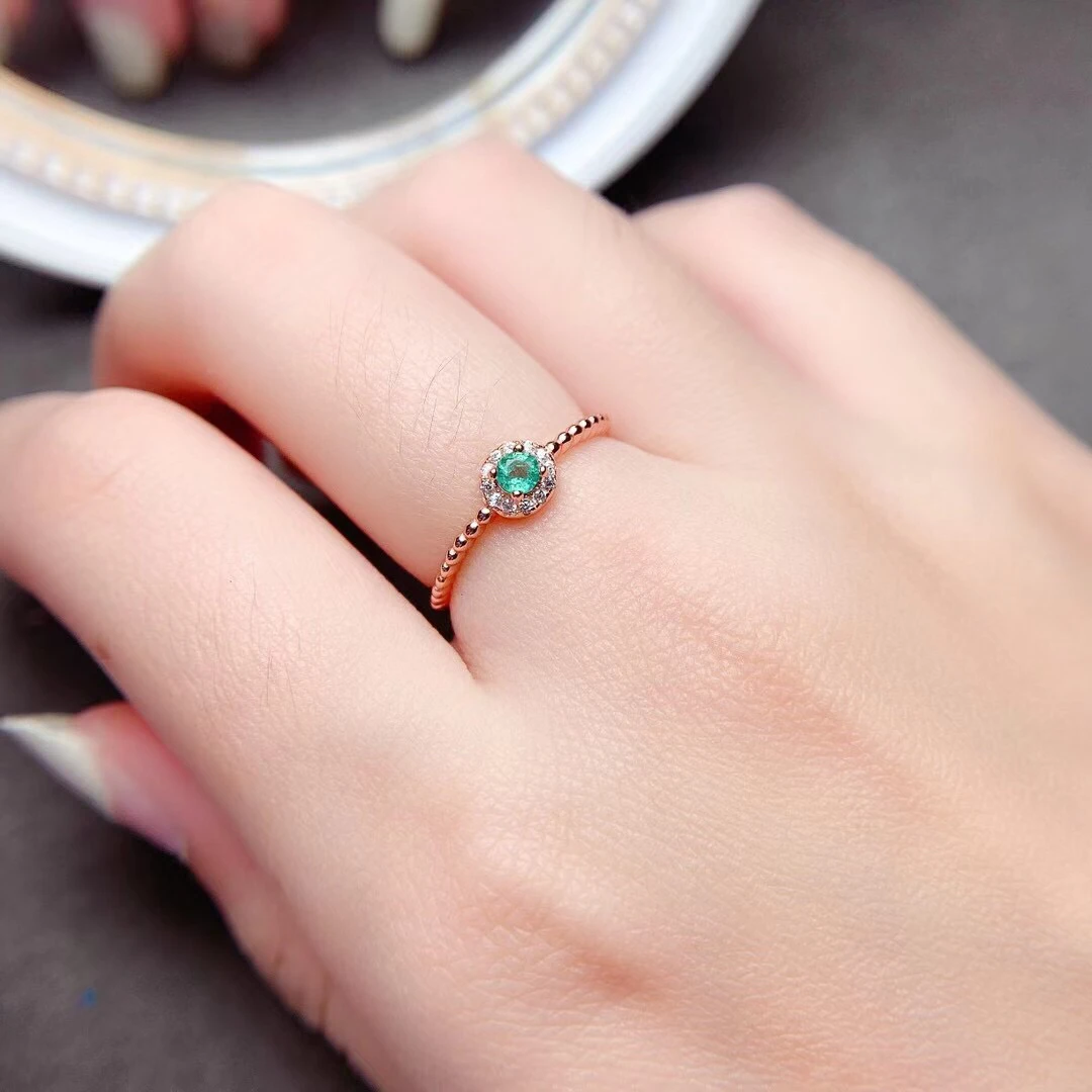 3mm 100% Natural Emerald Sapphire Ring Solid 925 Silver Sapphire Emerald Jewelry Fashion Silver Gemstone Ring for Girl