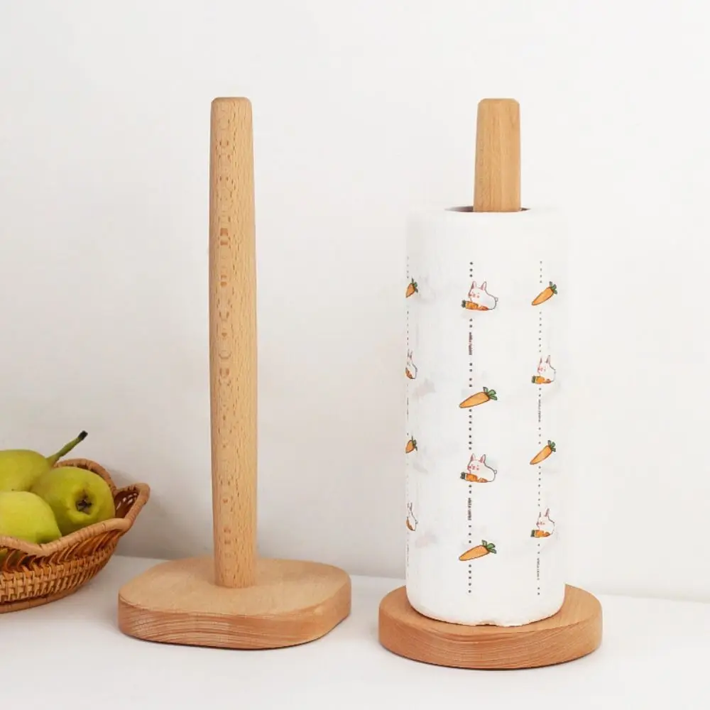 Creative Wooden Paper Towel Holder Dining Room Rack Toilet Roll Holder Anti-Skid Brown Tissue Vertical Stand Kitchen