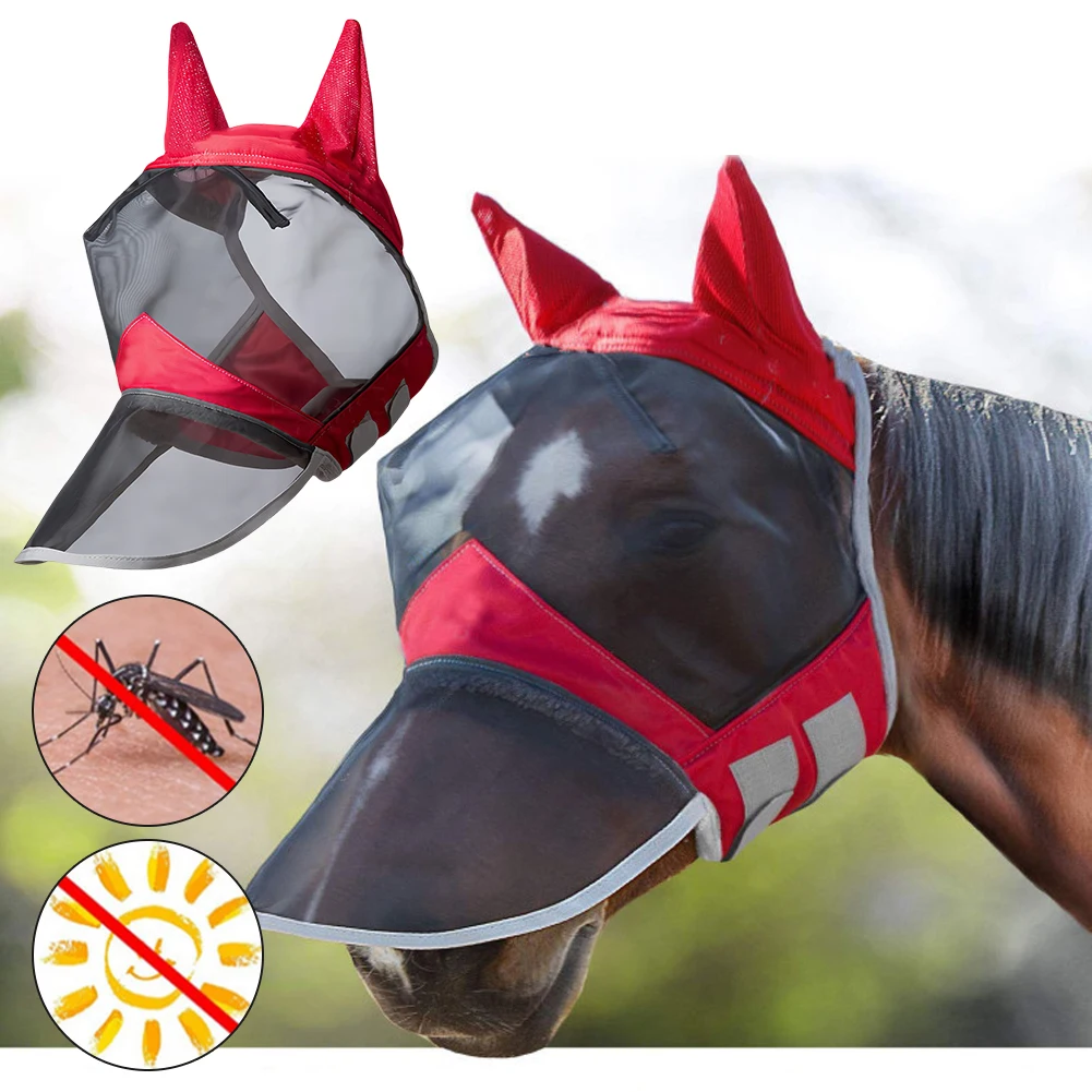 Summer Equestrian Full Face Masks Anti-mosquito Sunshade Breathable Stretch Knit Mesh Fabrics Equestrian Equipment