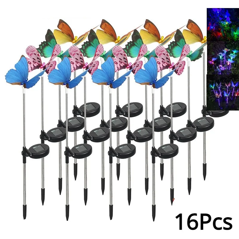 

16Pcs Garden Solar Energy Butterfly Lantern Courtyard Lights Outdoors Rural Lawn Landscape Lantern Holiday Party DecorationLamps