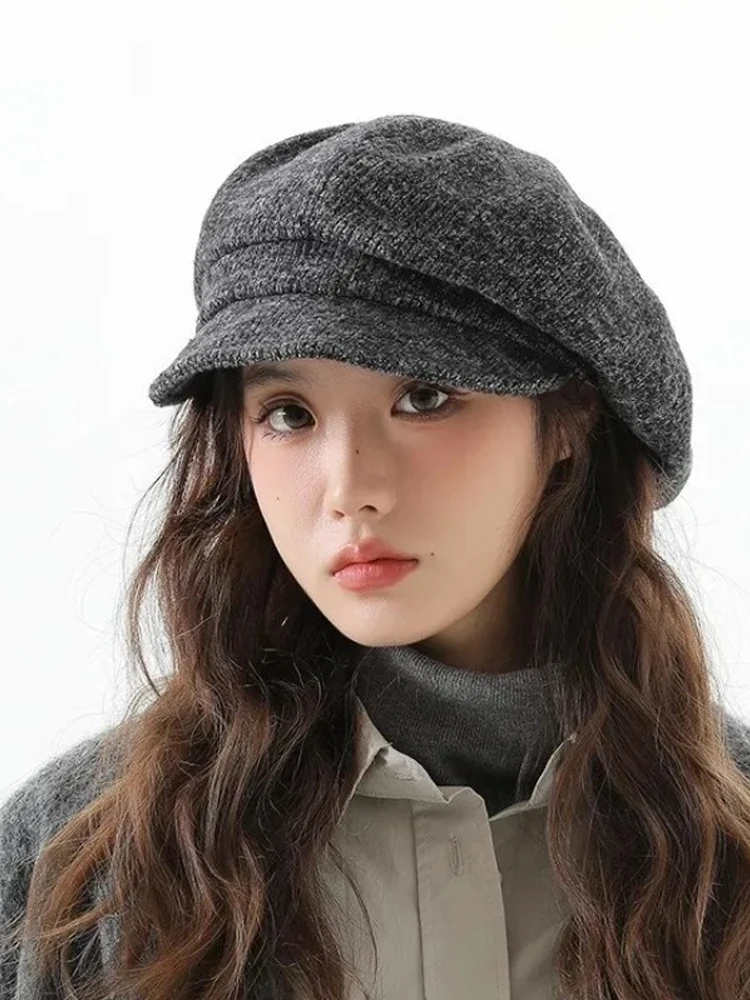 Chapeau béret de rue pour femmes, casquettes thermiques coupe-vent littéraires rétro brodées en maille de Polyester, adaptées à la fête de vacances Halloween 1 pièce