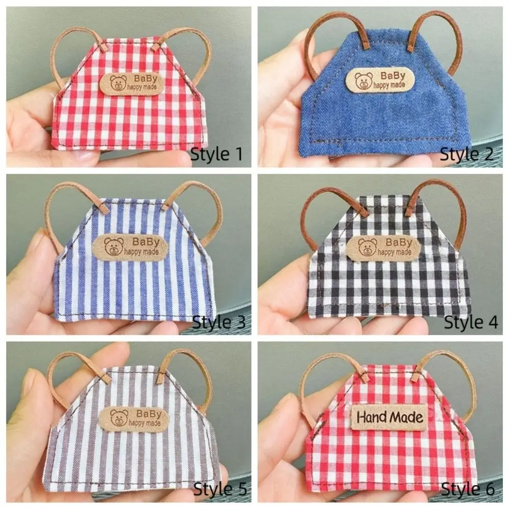 Xadrez listrado boneca denim avental vestir-se diy retro boneca roupas 10cm/15cm artesanal bonecas de pelúcia roupa boneca acessórios