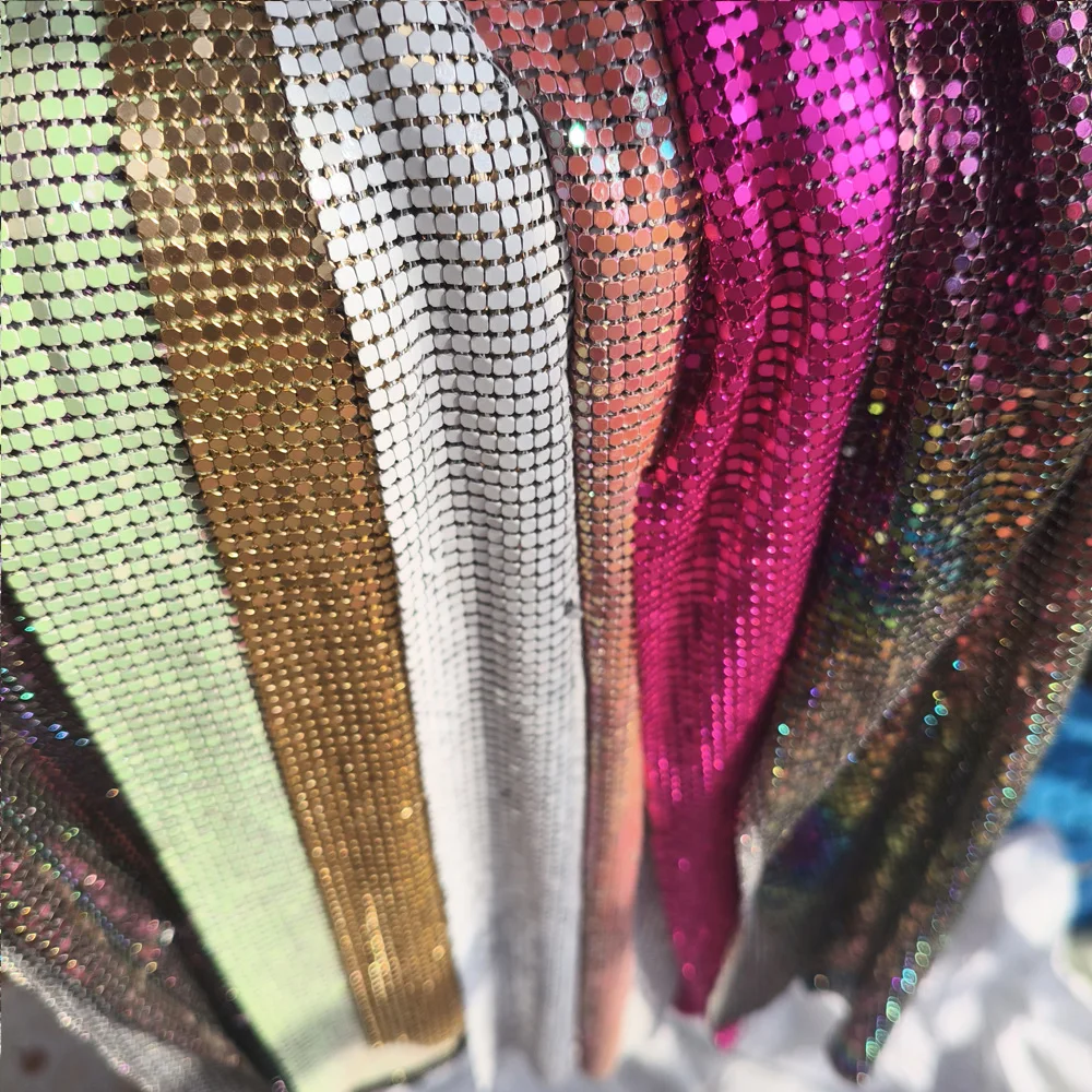 Gold silver Metal Mesh Fabric Metallic Cloth Sequin Sequined Fabric DIY Sewing Jewelry doll dress Ear ring garment Accessories