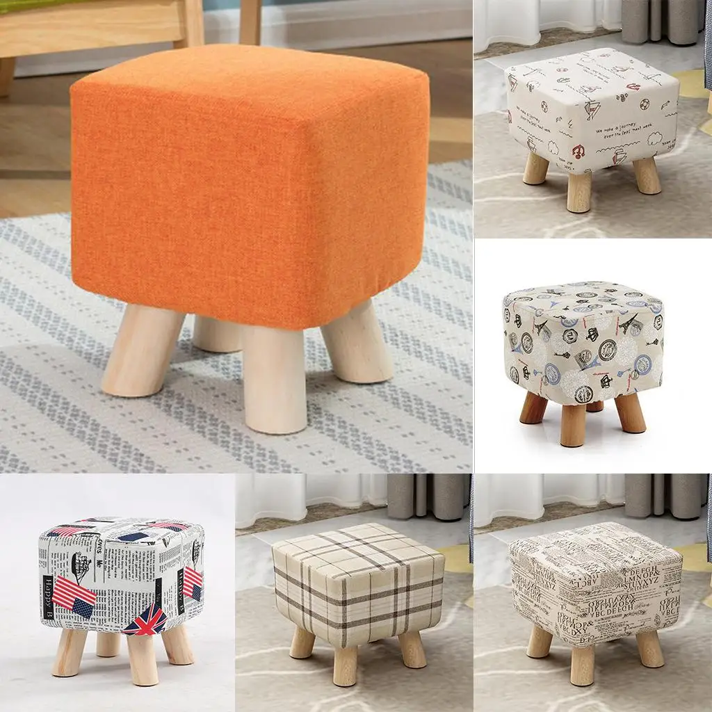 Wooden Square Stool Cushion Cover Stool Replacement Cover Slipcover Footstool Cover for Home Household