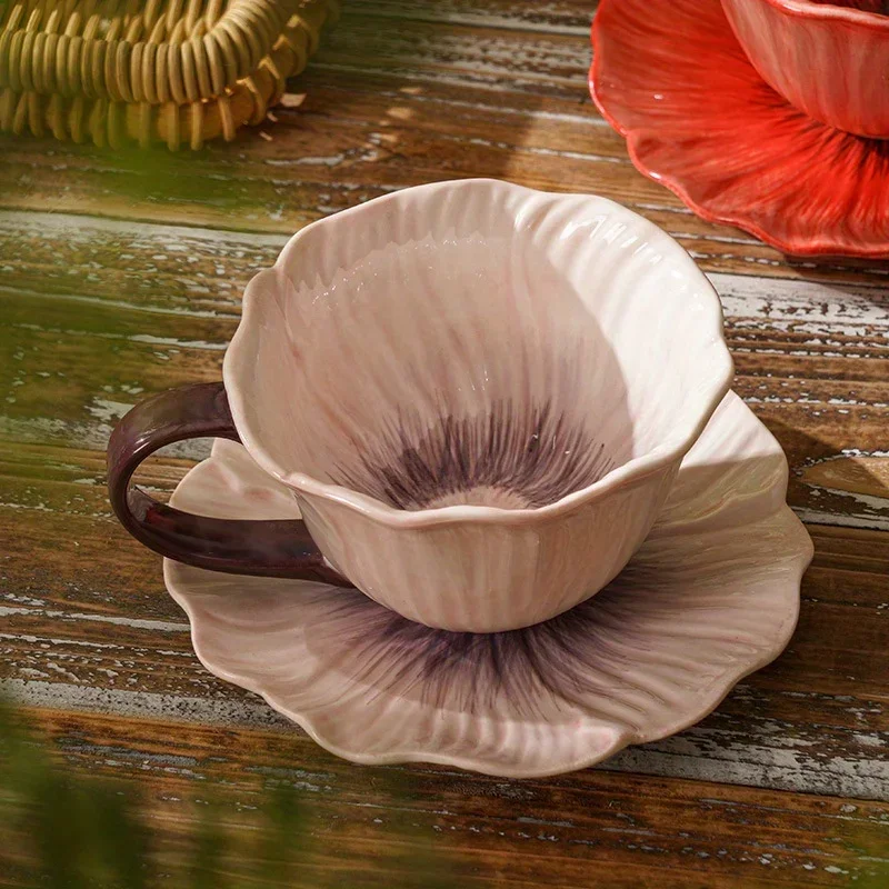 Violet Ceramic Coffee Cup Set Pink Purple  Light Luxury  Afternoon Tea Dessert Tableware Gift for Mother's Day Friends