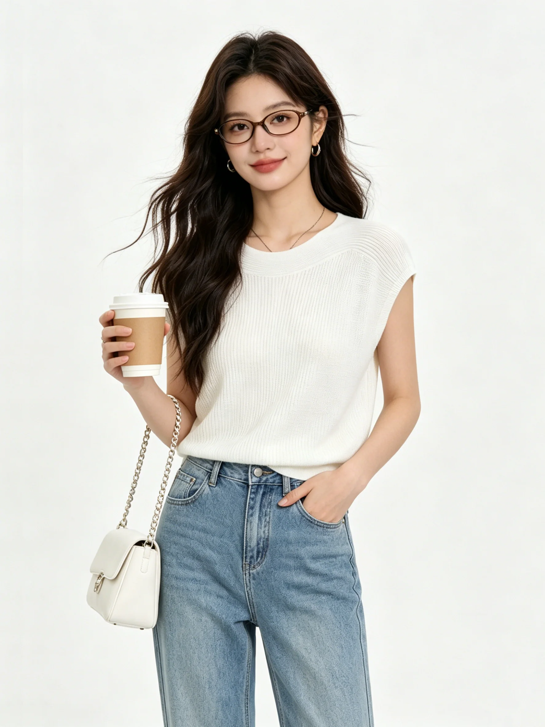 

Korean Style Short Sleeveless Knitted T-Shirt Women's Summer Slimming Casual Versatile Skin-friendly Short Length Top