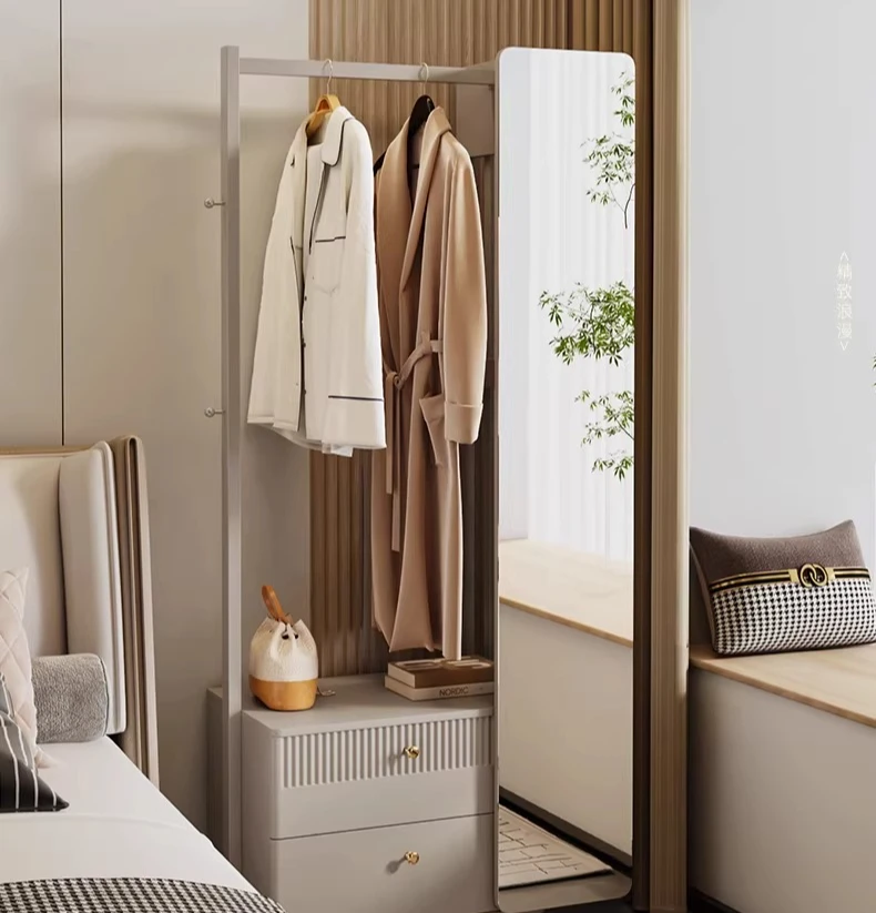 

Entry chest hanger integrated combination, coat rack with mirror full body floor coat cabinet