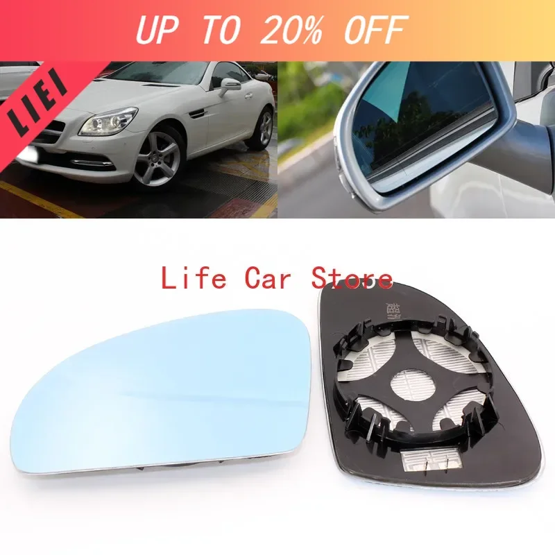 LIEI For Benz SLK SLK200 350 wide-angle reflective reversing lens Side View Door Mirror Blue Glass With Base Heated