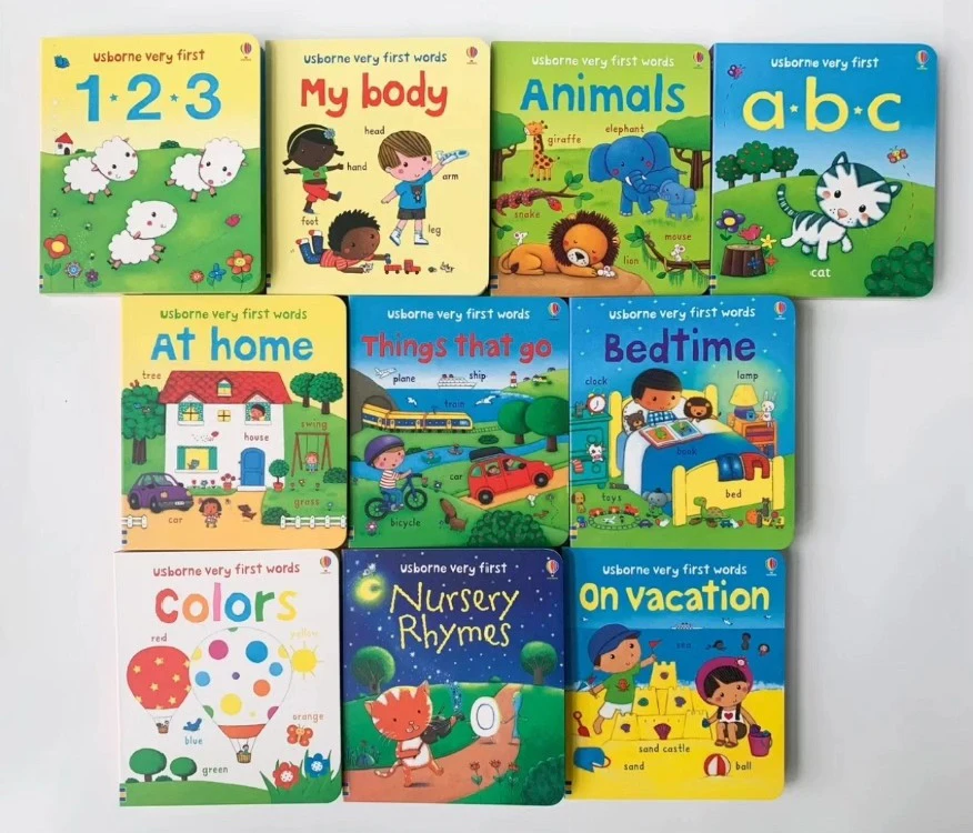 5/10 book Usborne Very First Words Mini Board Books Box Kids Early Learning English Word Picture Book, Baby Educational book