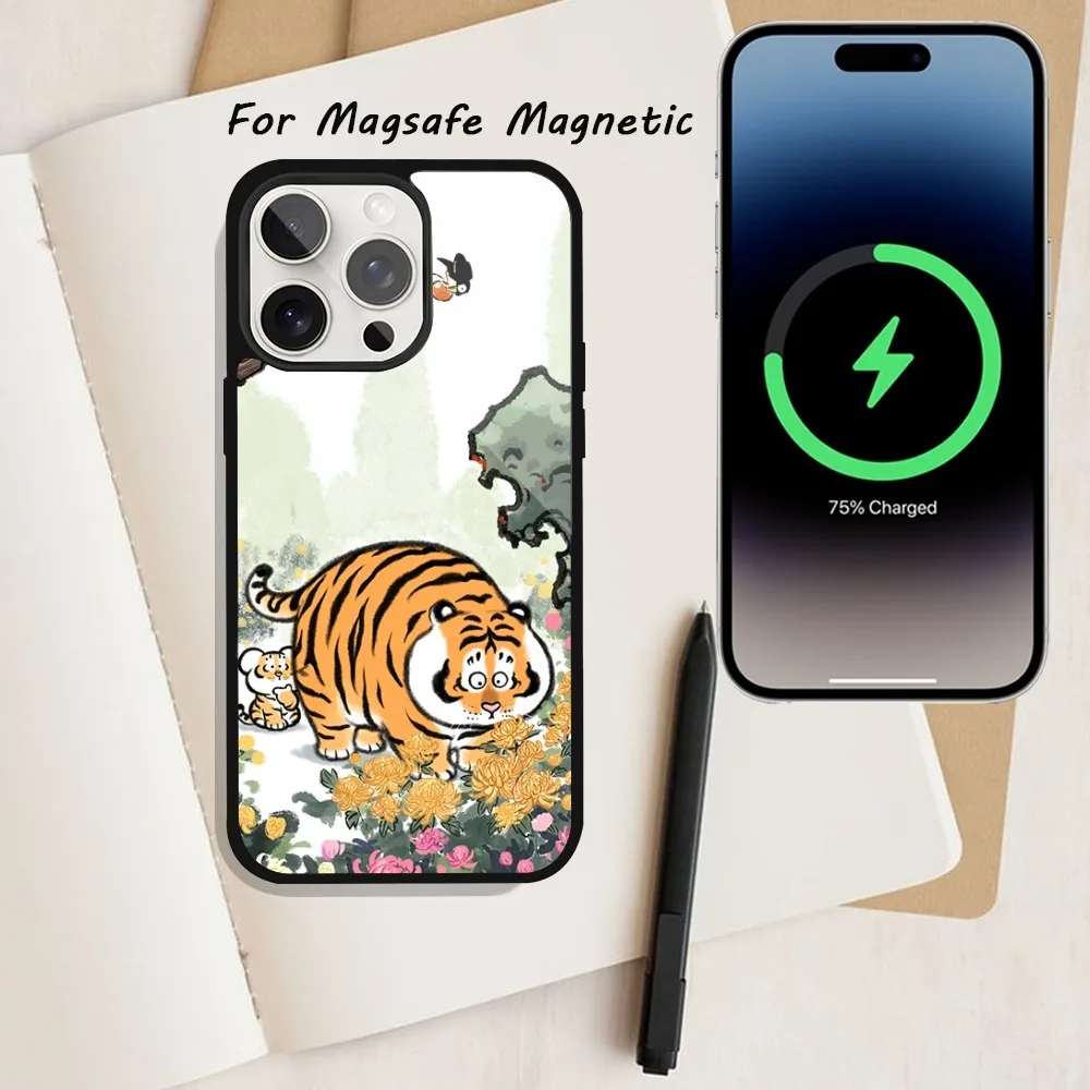 Cute Fat Tiger Phone Case  For iPhone 15 12 13 14 11 Pro Plus Max Magsafe Magnetic Wireless Charging shell