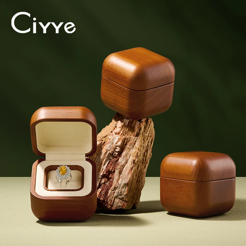 Ciyye Solid Wood Ring Box Jewelry Organizer Large Wedding Ring Display Box Microfiber Ring Storage Box Ladies Gift Jewelry Box