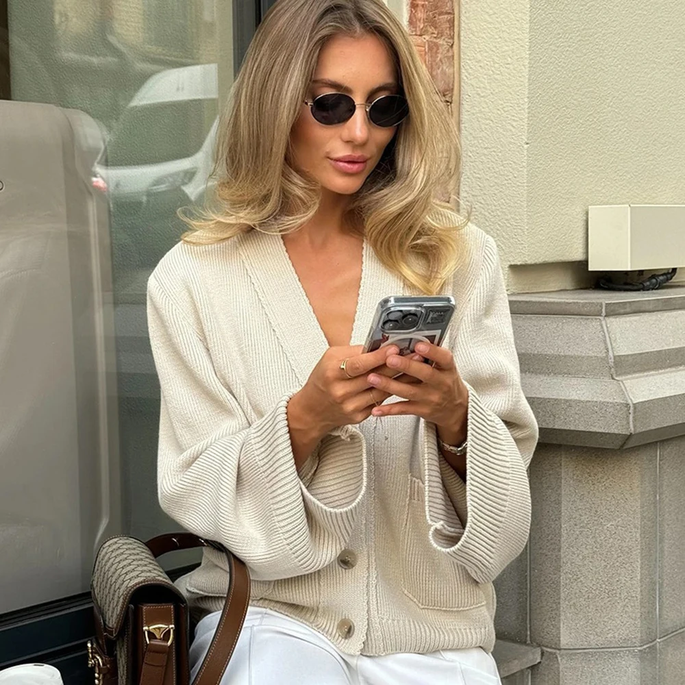 Nouveau Tuularose printemps automne femmes chandails mode col en v lâche tricot Cardigan décontracté bureau dame Streetwear nouvelles femmes pulls