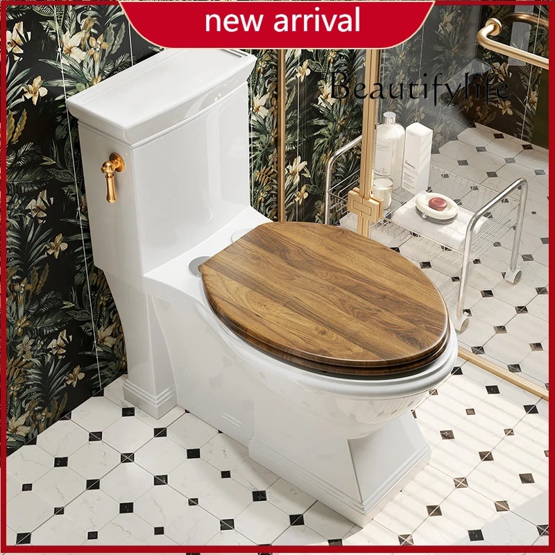 

NClassical French Toilet, American Retro Solid Wood Cover One-piece Toilet Handle Ceramic Toilet