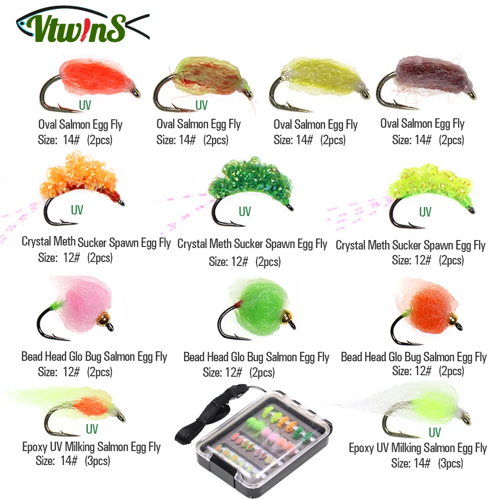 Vtwins Fly Fishing Flies Set Kit Glo Bug Salmon Egg Fly Bead Head Steelhead Egg Sucker Spawn  Epoxy UV Egg  Artificial Fish Bait