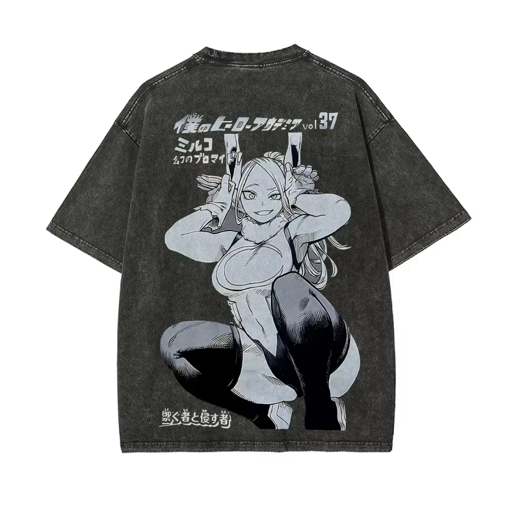 Camiseta Mirko My Hero Academia para Hombre, Estilo Acid Wash, Anime Manga, Diseño Gráfico, Algodón, Streetwear, Conejo Héroe, Vintage
