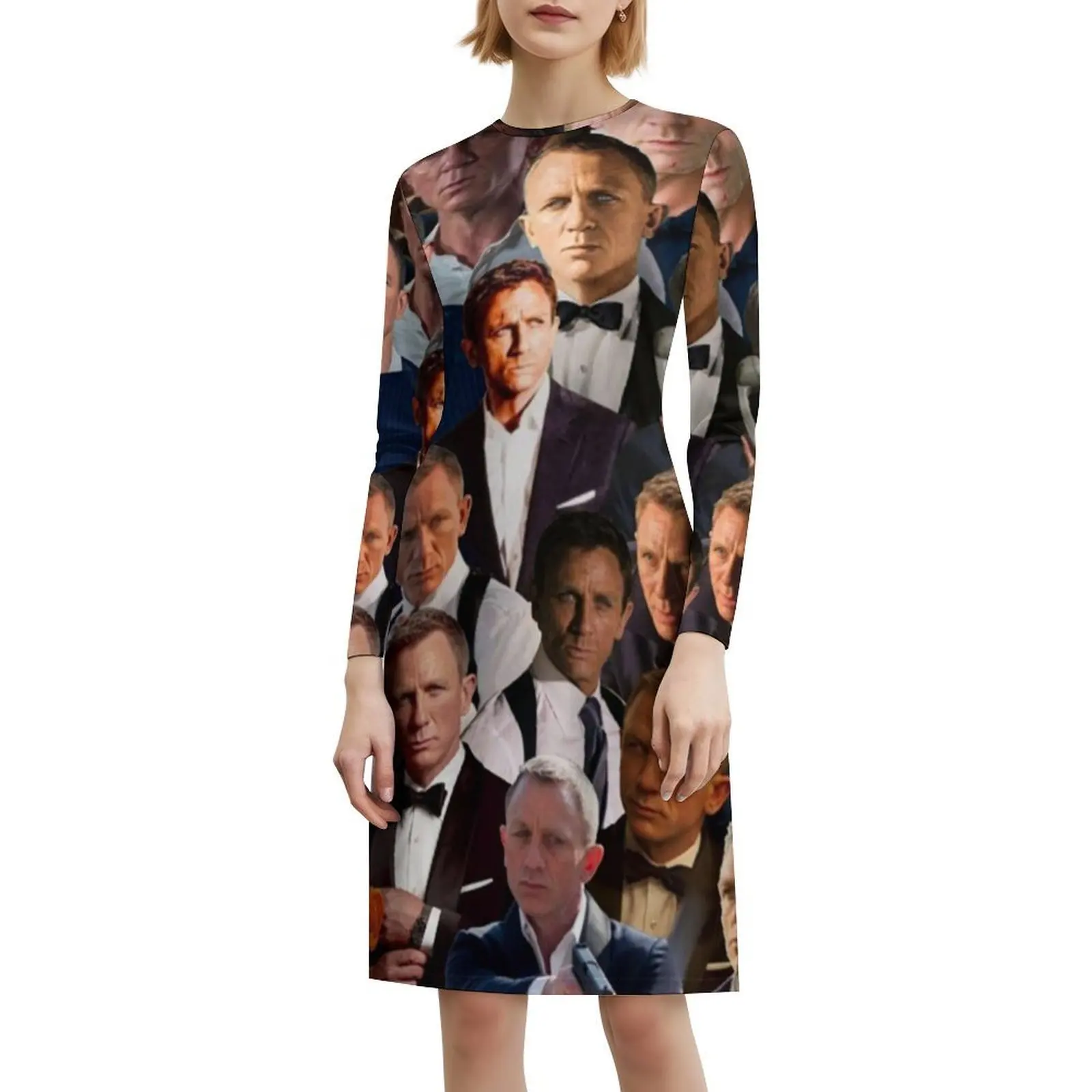 فستان دانيال كريج فوٹو كولاج بوهيمي بدون أكمام متعدد الطباعات لحفلات عطلة الشاطئ فستان دانيال كريج صور مجمعة #6