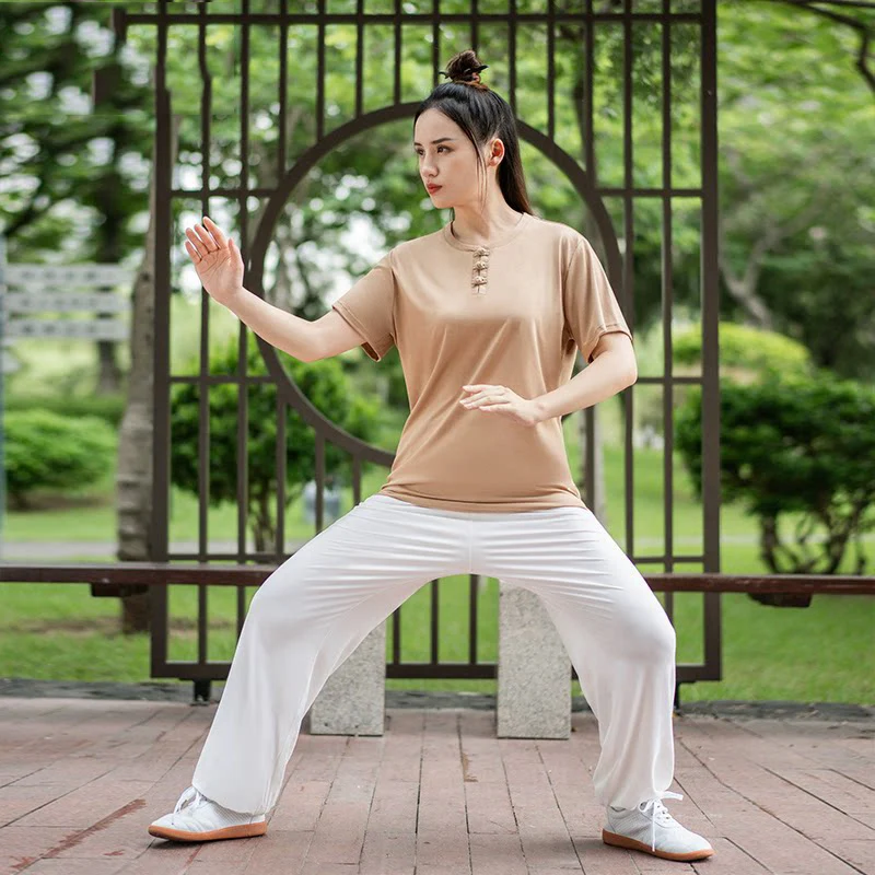 Tai Chi Suit Women's New Summer Embroidered Chinese Style Casual  3/4 Sleeve Starlight Linen for Qigong Martial Arts Practice