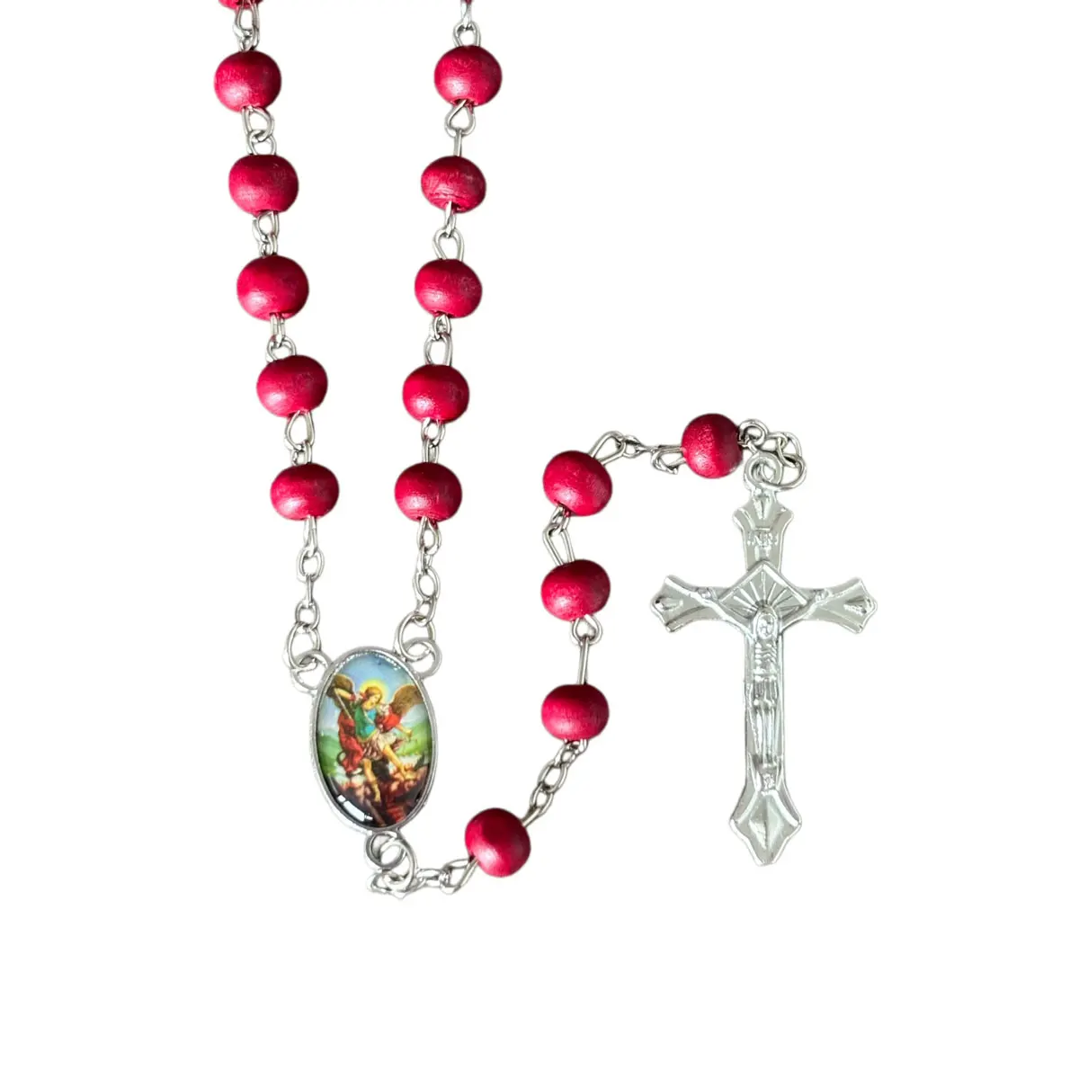 St. Michael Archangel Red Rosary with Box Catholic Prayer Beads Necklace, San Miguel Arcángel Rosario, Religious Jewelry
