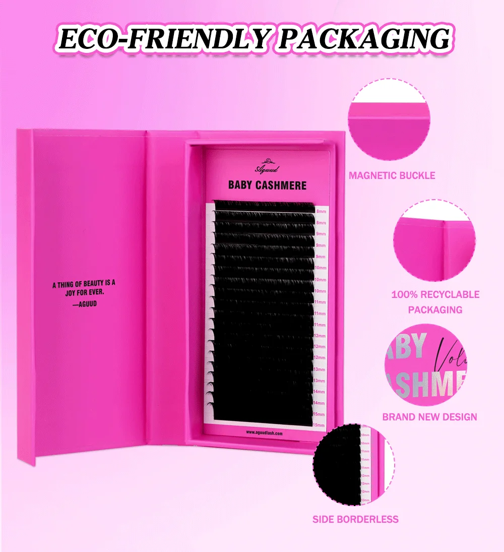 AGUUD 20 Reihen Luxus Baby-Kaschmir Volumen-Wimpernverlängerungen, weiche, leicht fächerbare Wimpern mit separater Basis, klassische Wimpern XL Tray – Detail 11