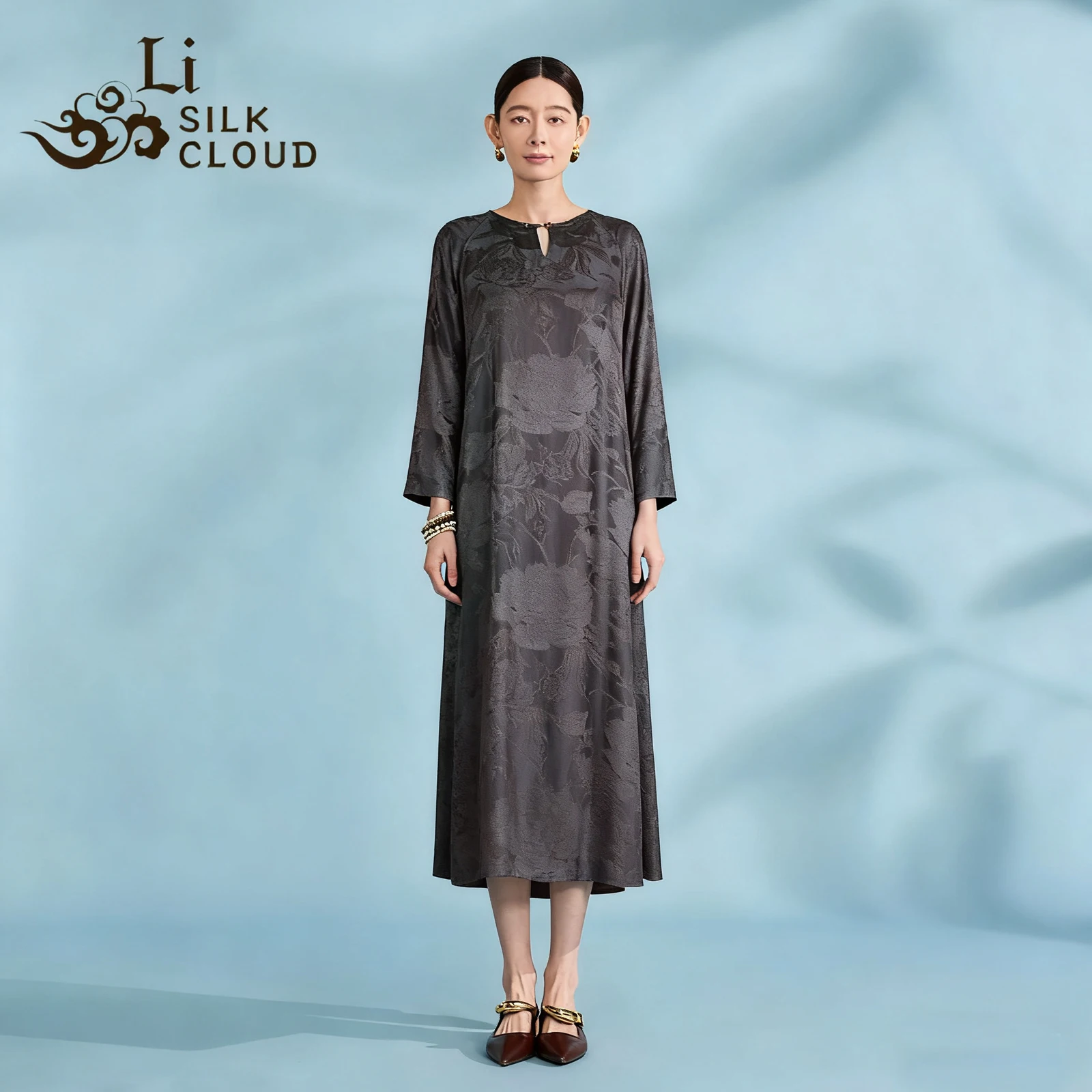 

LI SILK CLOUD Women's Autumn Xiangyunsha Dress - 100% Mulberry Silk, Heavy Craftsmanship & Silky Soft Texture