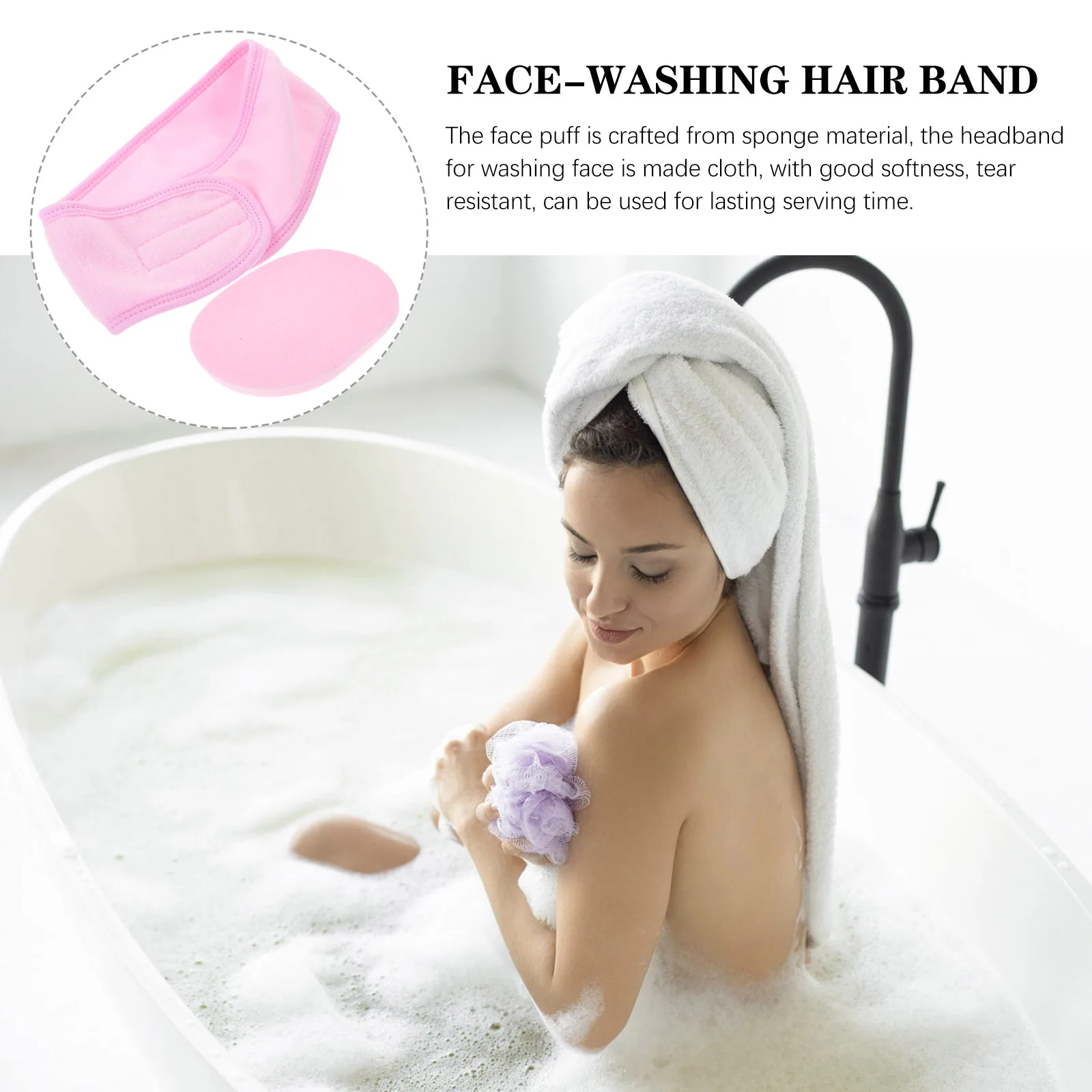 

Soft Fabric Face Washing Headband for Women Makeup Skincare Spa Lightweight Non-Slip Hair Wrap with Cleaning Sponge Daily Use