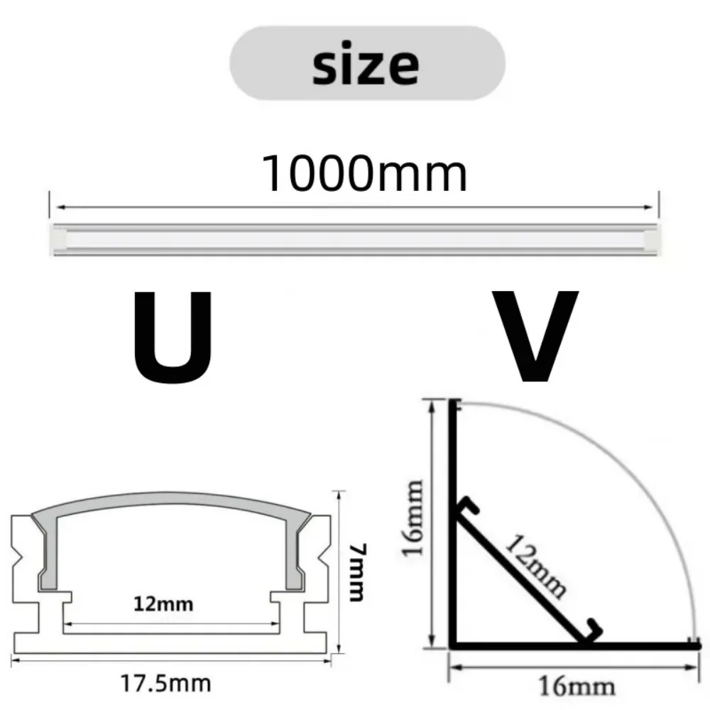 Customized 1M Silver shell LED Aluminum Channel V/U for Led Strip with Black and Milky Cover led Aluminium Profile LED Bar Light