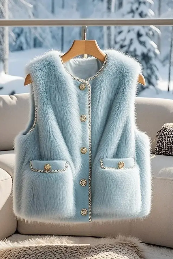 

Women's Elegant Imitation Mink Vest Female Waistcoat Jacket Warm Sleeveless Outerwear Short Thickened Thermal Vest Trendy TS521