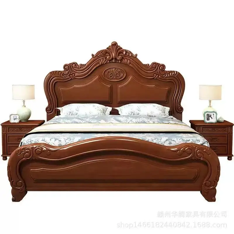 

Luxury American Wooden Double Bed Antique Brown Villa King/Queen Bedroom