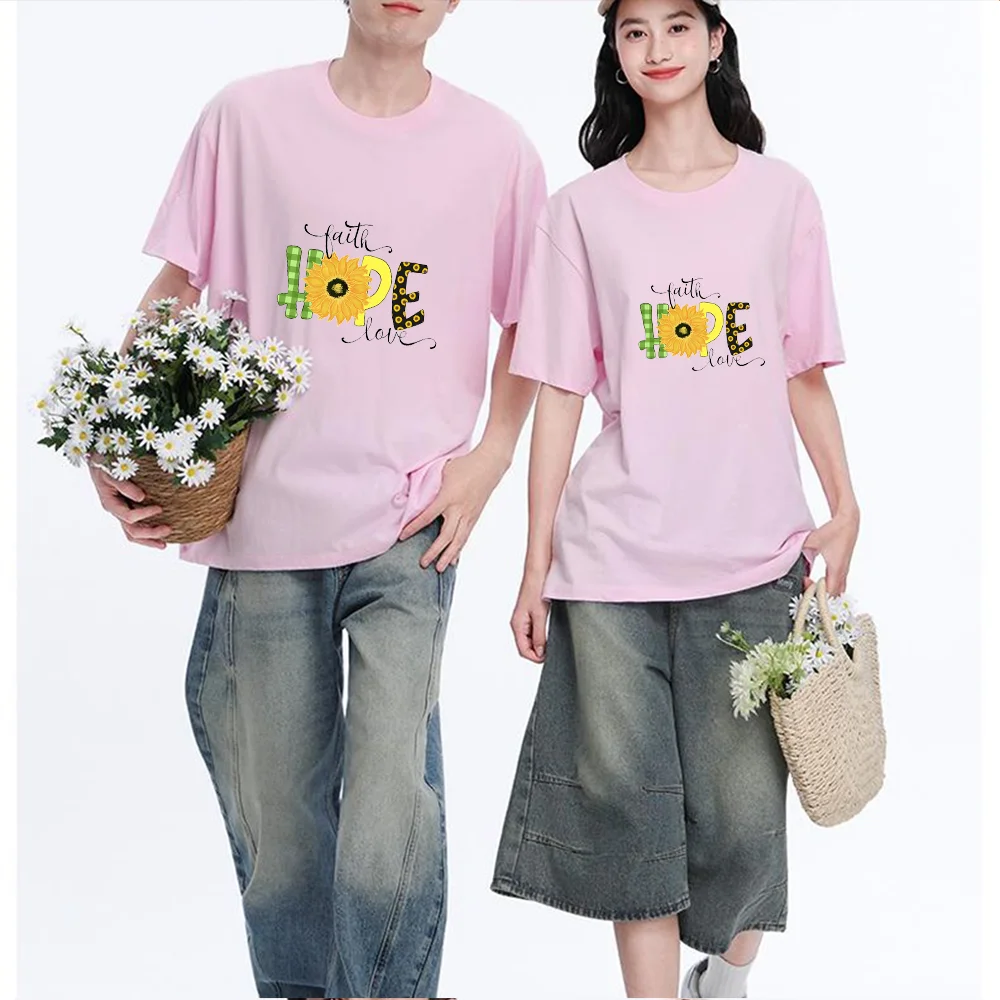 Faith Hope Love Sunflower Graphic Printed T Shirt Breathable Fabric S-XXL Personalized Custom Casual Short Sleeve Tee Aesthetic