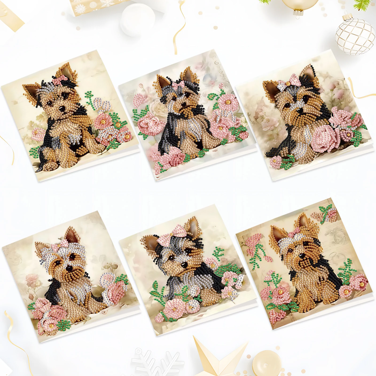 

6 шт. наборы поздравительных открыток с алмазной живописью, милый щенок, алмазные художественные поделки с конвертами, алмазные художественные открытки для праздничного подарка