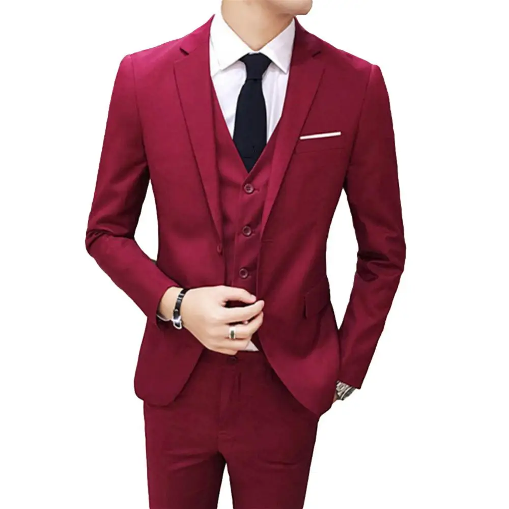

Classic Men Suit 3 Piece Men's Wedding Suit Slim Solid Color Business Office Formal Suit Vest Blazer Pants Set Men Blazer Sets