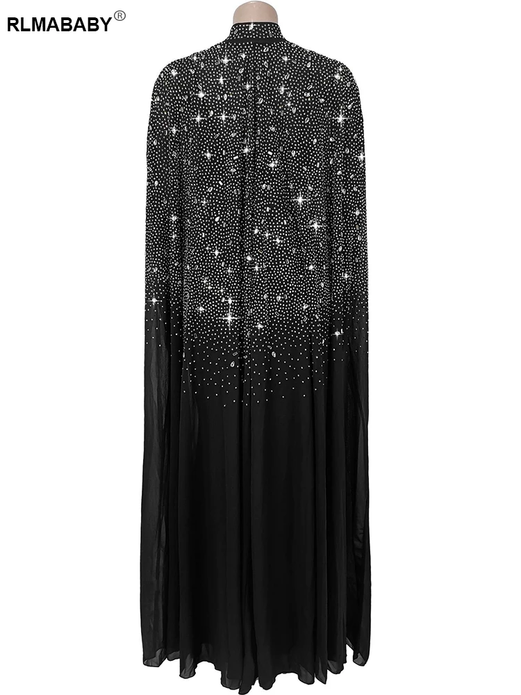 RLMABABY Seksowna Sukienka z Diamentami, Dwuczęściowy Zestaw Damski, Sukienka Bodycon na Cienkich Ramiączkach z Odkrytymi Plecami i Przezroczysta Peleryna, Pasujące Komplety Sukienek