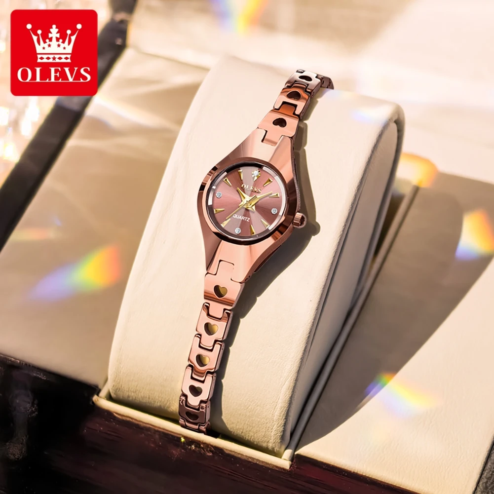 OLEVS 7082 ساعة نسائية فاخرة أنيقة كوارتز ساعة اليد التنغستن الصلب مقاوم للماء ساعات مضيئة للنساء مجموعة رقيقة ضئيلة