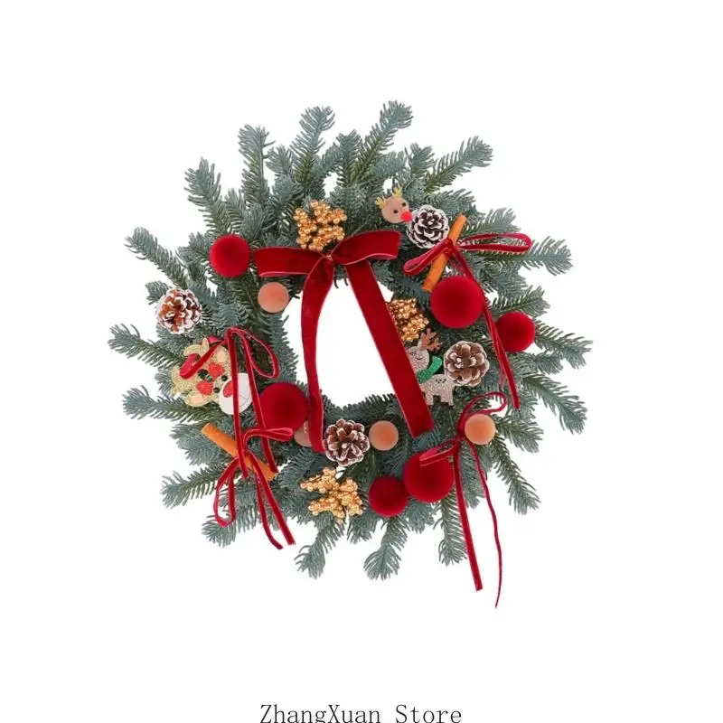 Weihnachtskranz-Hängedekoration für den Eingangsbereich mit Bandbesatz und Winterstil 3XUF – Detail 3