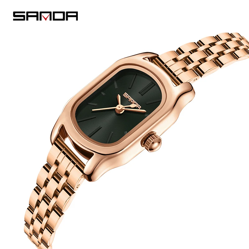 SANDA Genuine Watch New Womens Quartz Watch Casual Fashion Rose Gold Case Womens Watches Maroon Leather Strap Waterproof P1104