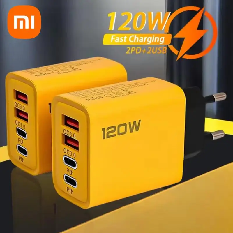 Xiaomi 120W EU US Plug USB Charger Multi Port 4 USB Quick Charge For IPhone Samsung Tablet Portable Wall Charger Fast Charger