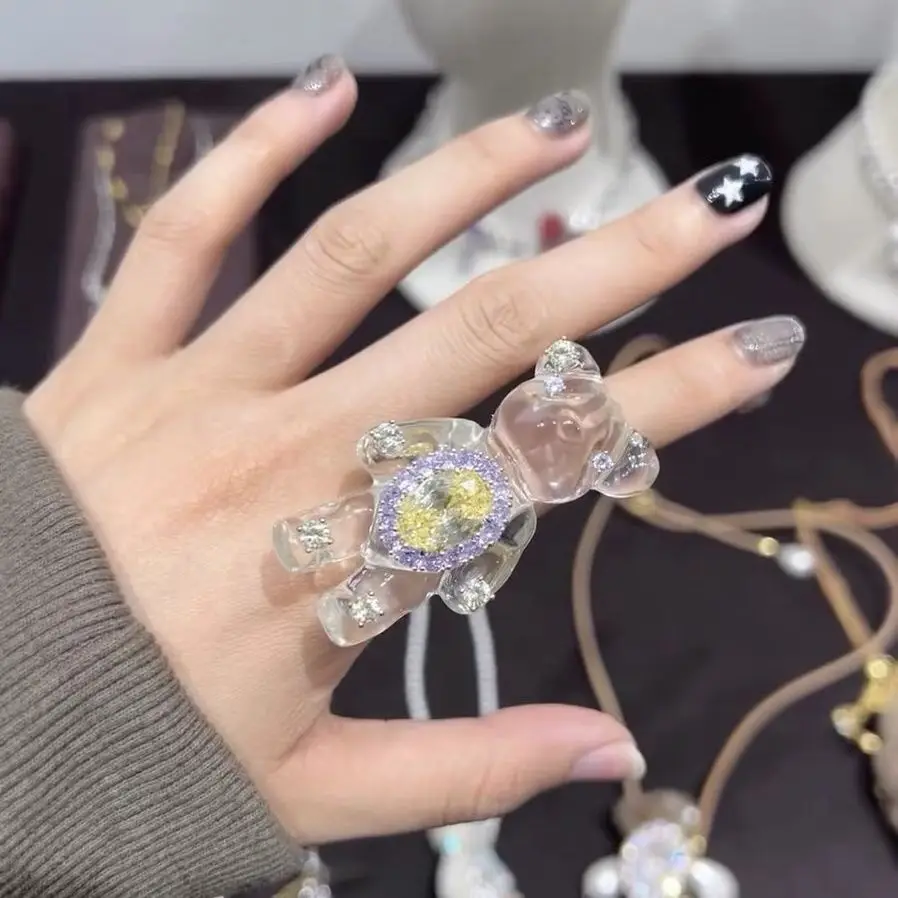 Jelly Bear Ring Transparent Bear  Cute Ring Fashion Party Gift for Women Teddy Bear Accessories