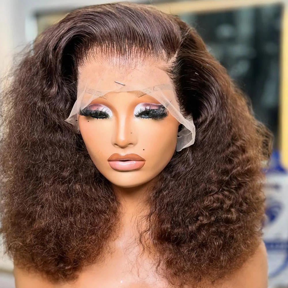 Parrucche di colore marrone riccio crespo Parrucca di densità 300/400 13 × 4/13 × 6 Parrucche frontali trasparenti Glueless HD 30 36 pollici per le donne indossano e andare