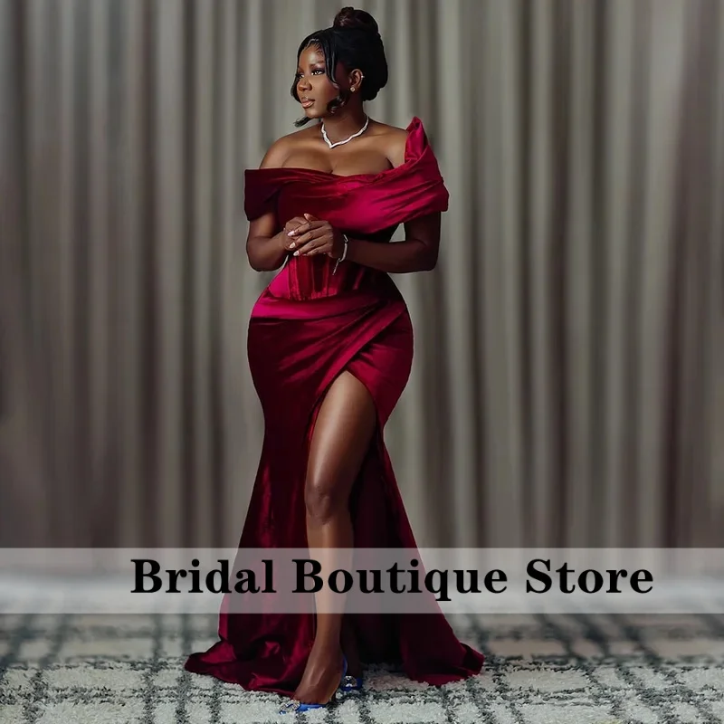 

Red Velvet Evening Dresses For Women Mermaid Prom Gowns For Women Aso Ebi Wedding Party Dress Customized